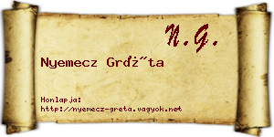 Nyemecz Gréta névjegykártya